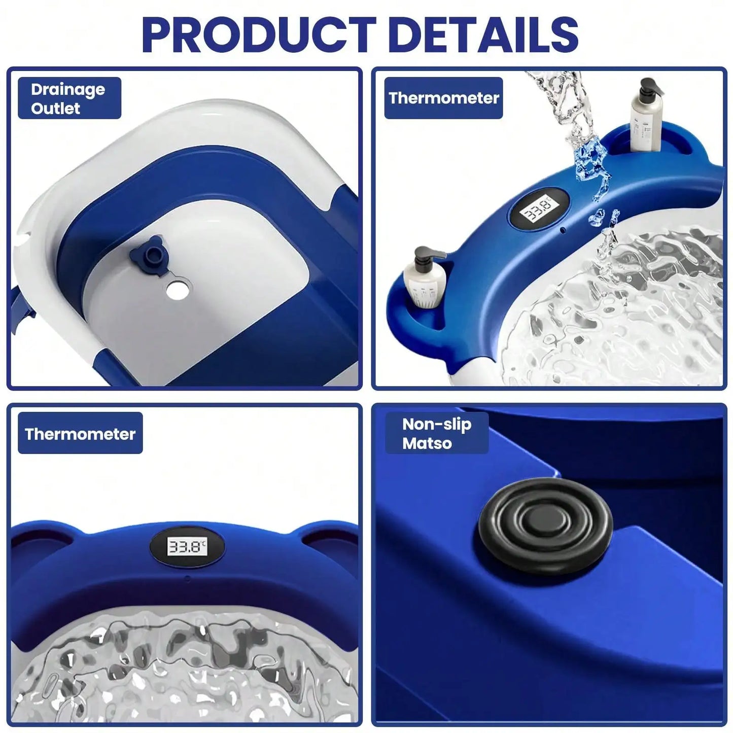 Portable Travel Bathtub, Collapsible  with Thermometer