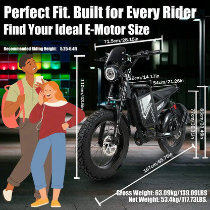 Electric Bicycle 60V 30AH Battery Max Speed 42 MPH E-Bike