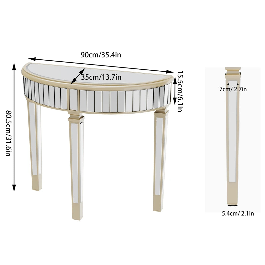 Modern Halfmoon Mirrored Console Table Silver Finish