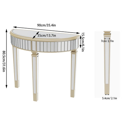 Modern Halfmoon Mirrored Console Table Silver Finish