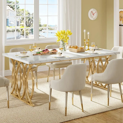 Modern Dining Table, 63" Large Kitchen Table for 4-6 People, Unique Rectangular
