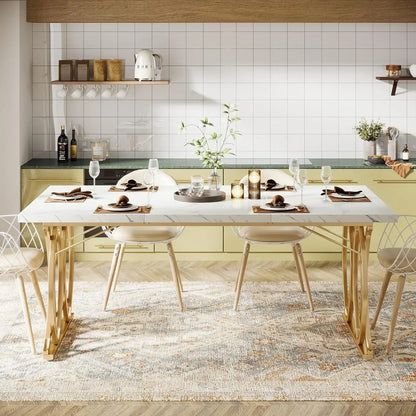 Modern Dining Table, 63" Large Kitchen Table for 4-6 People, Unique Rectangular
