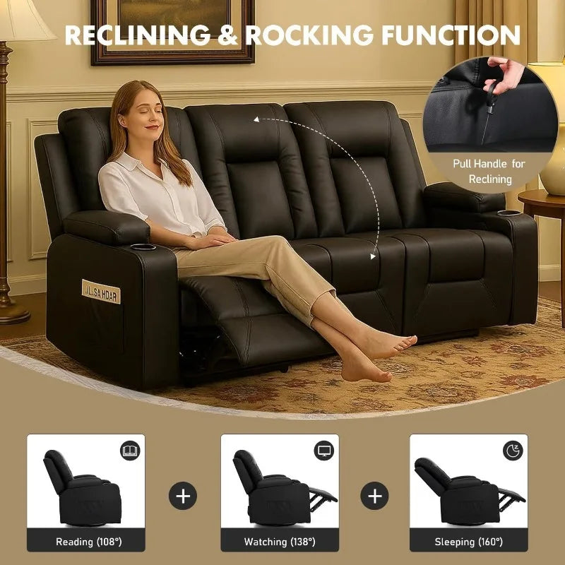 Leather Recliner Sofa Set with Manual Recliners, Loveseat and Armchair