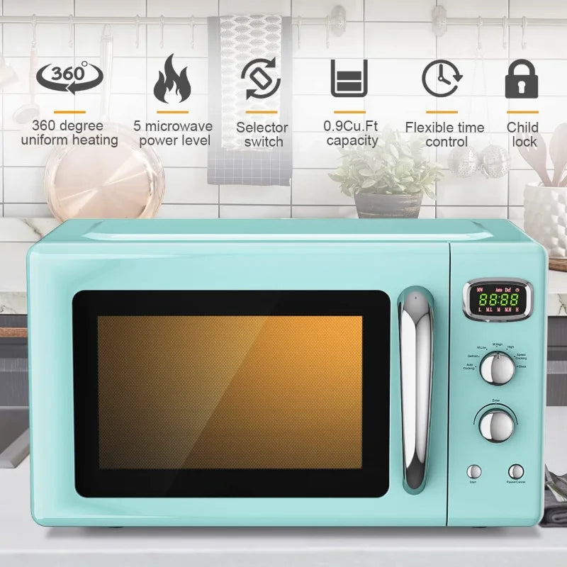 Compact Microwave Oven, 25L w/Glass Turntable Child Lock (Green)