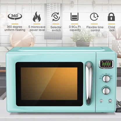Compact Microwave Oven, 25L w/Glass Turntable Child Lock (Green)
